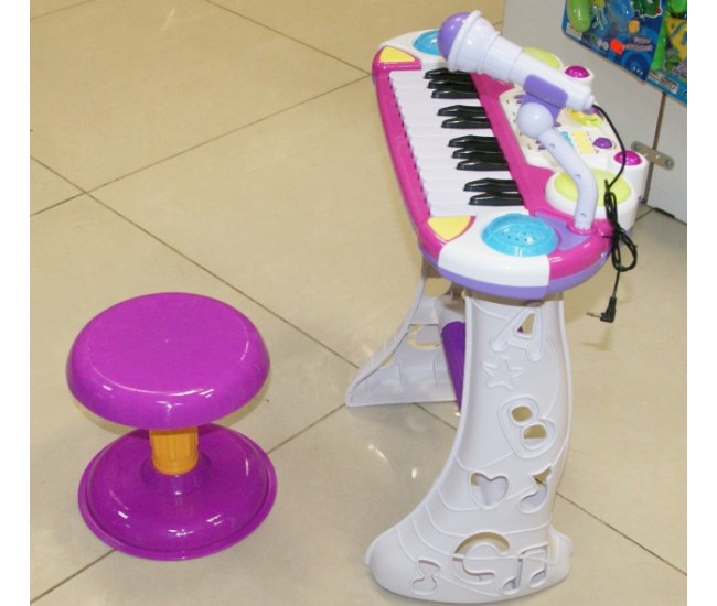 Orga de jucarie cu scaunel si microfon functional pentru fetite - BB335D