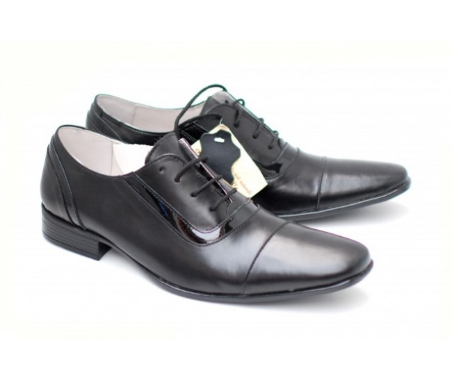 Pantofi negri eleganti barbatesti din piele naturala cu siret Pantofi negri eleganti barbatesti din piele naturala cu siret