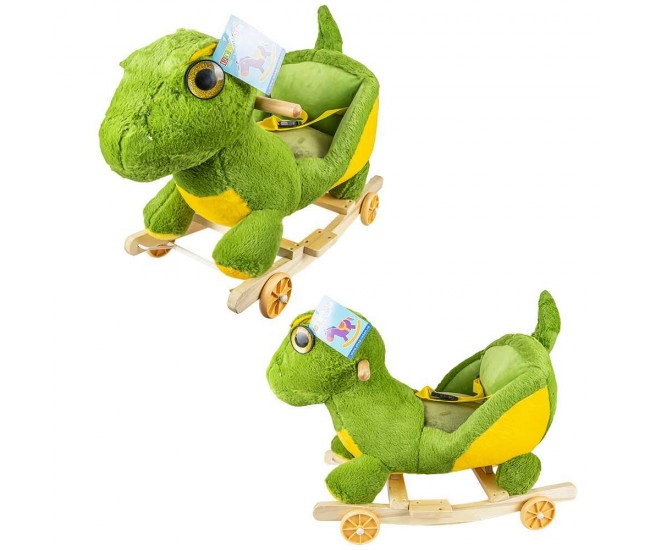 Balansoar pentru bebelusi, Dinozaur, lemn + plus, cu rotile