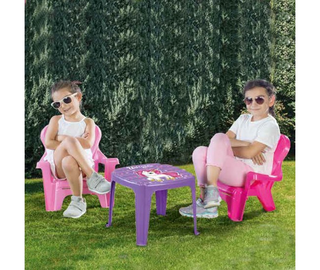 Masuta cu 2 scaunele, roz - Unicorn - Dolu