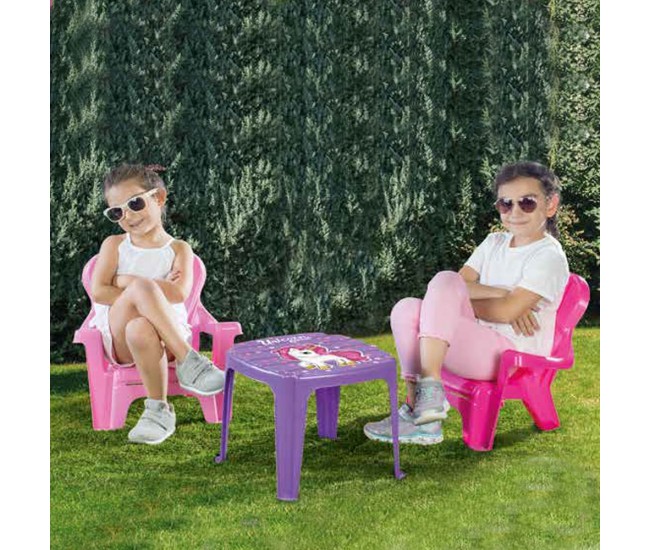 Masuta cu 2 scaunele, roz - Unicorn - Dolu