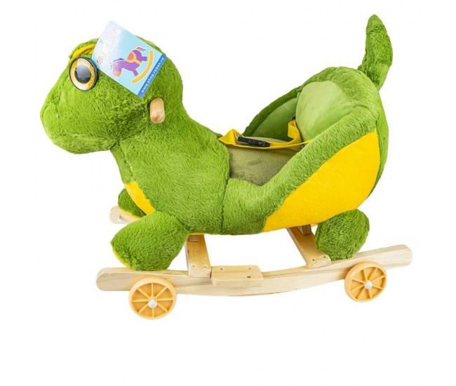Balansoar pentru bebelusi, Dinozaur, lemn + plus, cu rotile