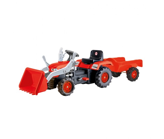 Tractor - excavator cu pedale si remorca, Rosu, 54x183x45 cm - Dolu