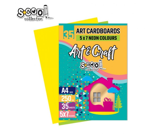 Carton color A4, 250g, 35 coli, 7 culori neon/set - S-COOL