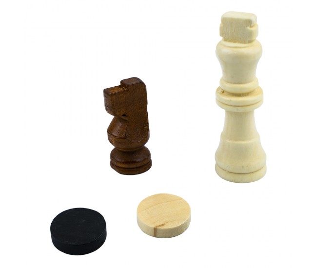 Joc 3 in 1: sah, table, dame! Cutie lemn, 39.5x19.5 cm