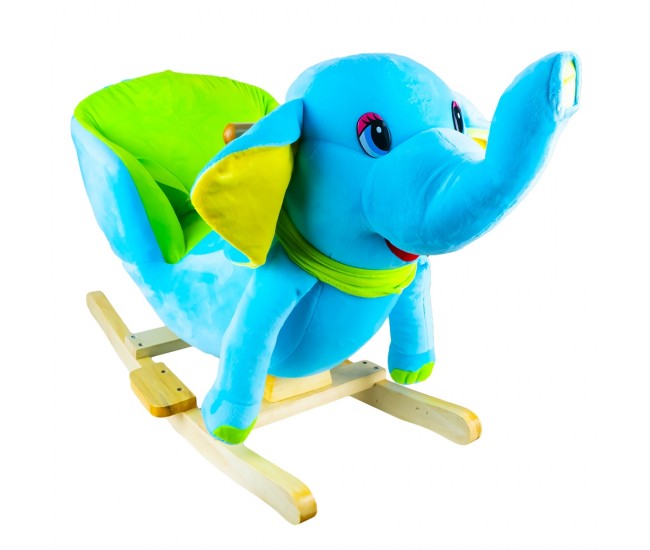 Elefant balansoar pentru bebelusi, lemn + plus, albastru, 60x34x45 cm