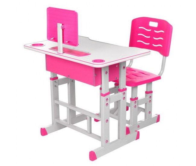 Birou + scaunel, reglabile/roz/PAL+metal+plastic