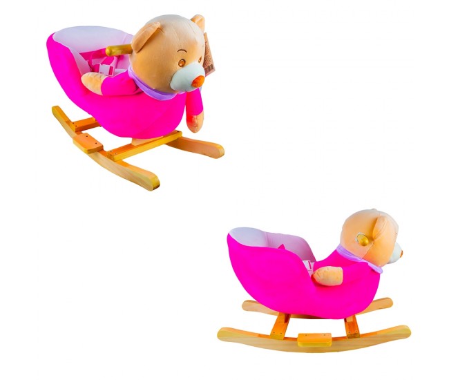 Balansoar pentru bebelusi, Ursulet, lemn + plus, roz, 60x34x45 cm