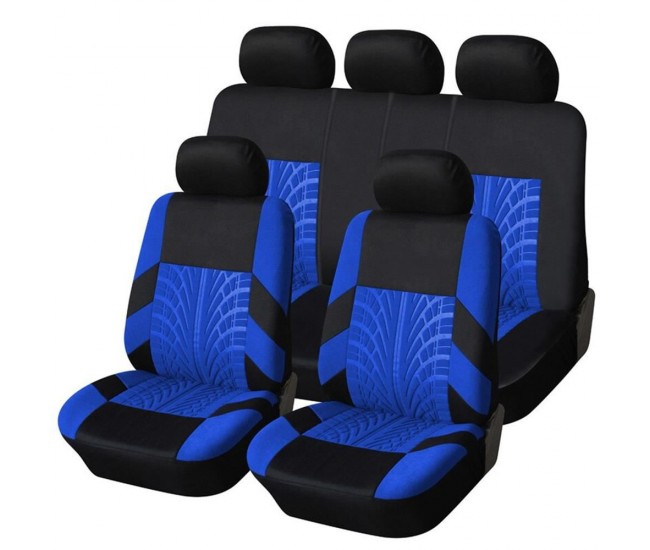 Set huse scaune auto rogroup mesh, cu fermoare pentru bancheta rabatabila, 9 bucati, culoare negru si albastru
