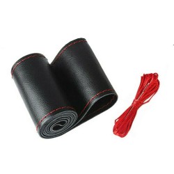 Husa volan din piele ecologica cu ac si ata rosie pentru cusut, 38 cm diametru, negru 999IN2090