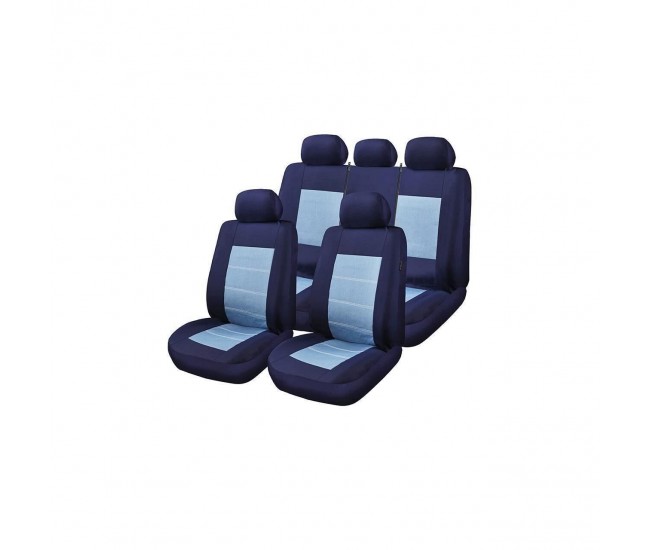 Huse scaune auto rogroup blue jeans, cu fermoare pentru bancheta rabatabila, 9 bucati