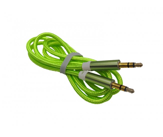 Cablu jack 3,5mm la jack 3,5mm textil verde fosforescent
