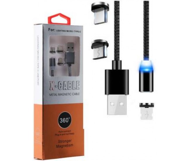 Cablu usb 3in1 microusb/iphone/tip c magnetic