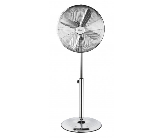 Ventilator inox cu picior zİlan zln-1112 , putere 50 w, cu 3 trepte de viteza, oscilatie automata, debit 6000mc/h, maner pentru transport facil, 4 pozitii de ajustare pe verticala, inaltime reglabila 88-120 cm