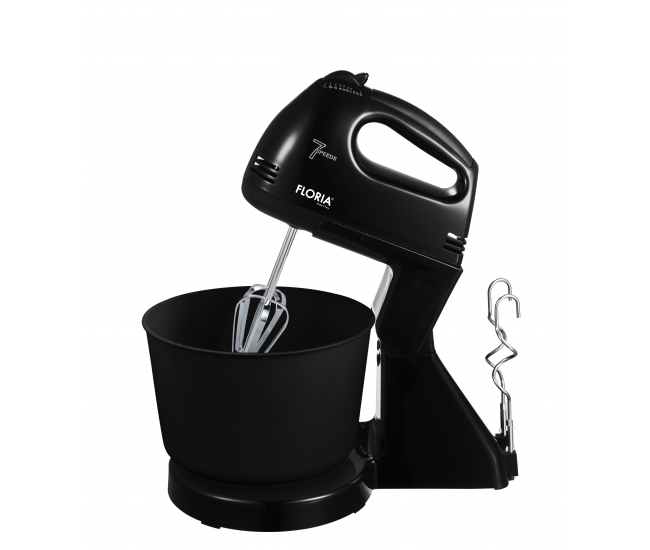 Mixer cu bol floria zln-7574 negru, 7 viteze, bol plastic 2 litri, putere 150w, negru
