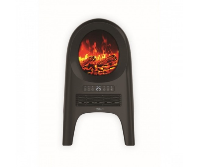 Aeroterma ceramica cu animatie semineu zilan zln5664 - 2000w, telecomanda, design premium, negru