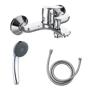 Baterie de cada z-inox zln8177 + furtun de 1.5 m + para dus, argintiu