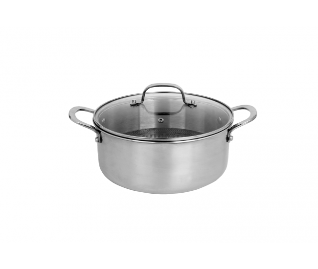 Oala zilan zln9648 cu capac, tri-ply, inox, antiaderent, protectie la zgarieturi, usor de spalat, 24 cm