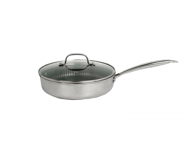 Tigaie inalta zilan zln9679 cu capac tri-ply, inox, antiaderent, protectie la zgarieturi, usor de spalat, 26 cm