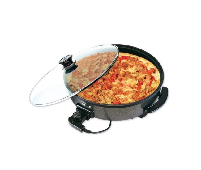 Tigaie electrica rotunda zİlan zln-7870, pizza grill, diametru 38 cm, 1500 w, capac sticla, material non stick