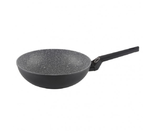 Tigaie wok zilan zln3345, diametru 28 cm, adancime 9 cm, material aluminiu, compatibil inductie, interior granit, maner soft touch
